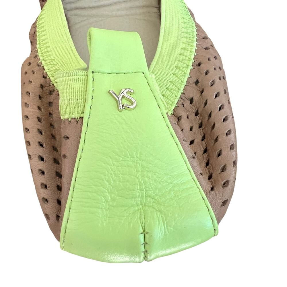 Yosi Samra Sienna Limette Neon Leather Foldable Ballet Flats Size 9 New In Box